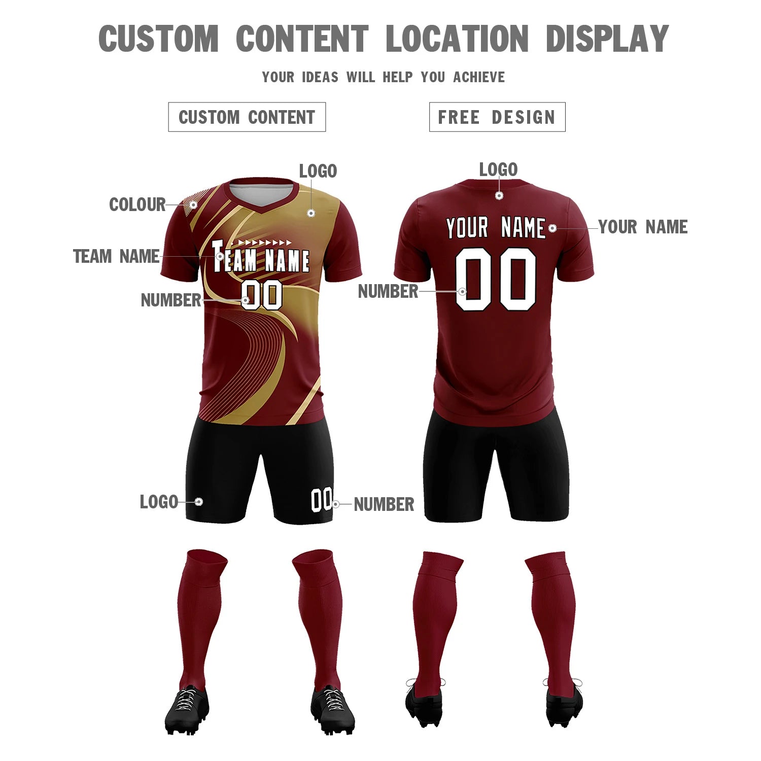 Custom Crimson Khaki-Old Gold Casual Printing Sportswear Soccer Sets Jersey