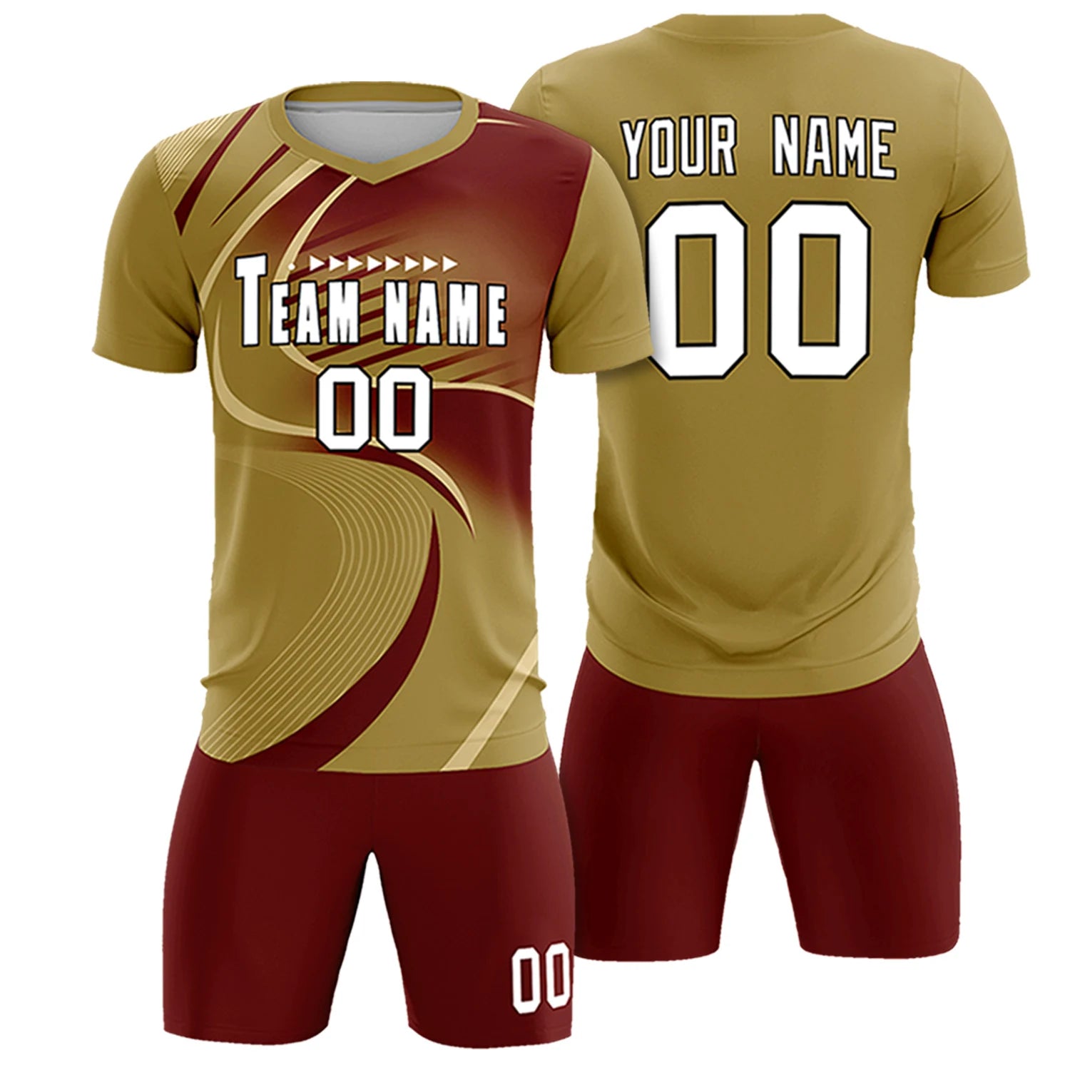 Custom Old Gold Khaki-Crimson Casual Printing Sportswear Soccer Sets Jersey