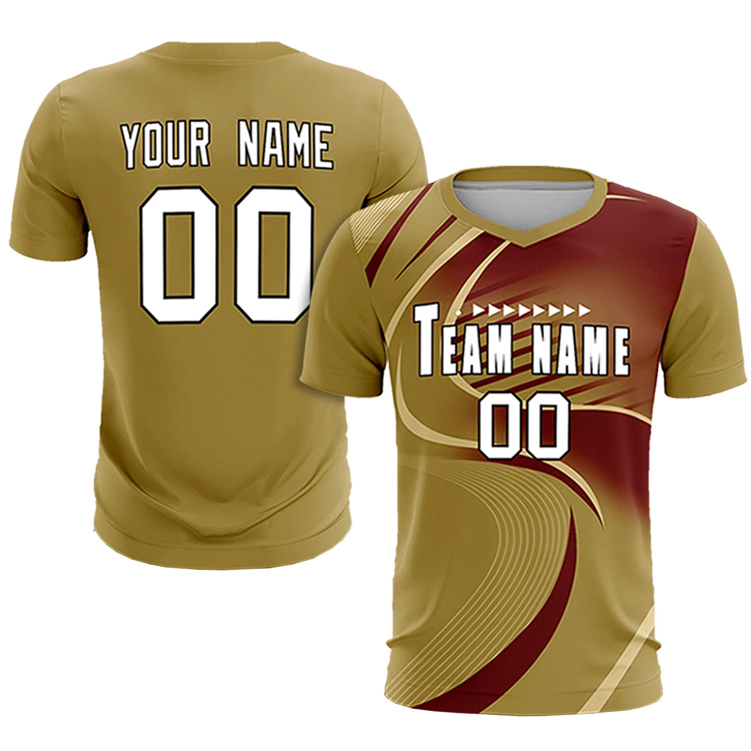 Custom Old Gold Khaki-Crimson Casual Printing Sportswear Soccer Sets Jersey