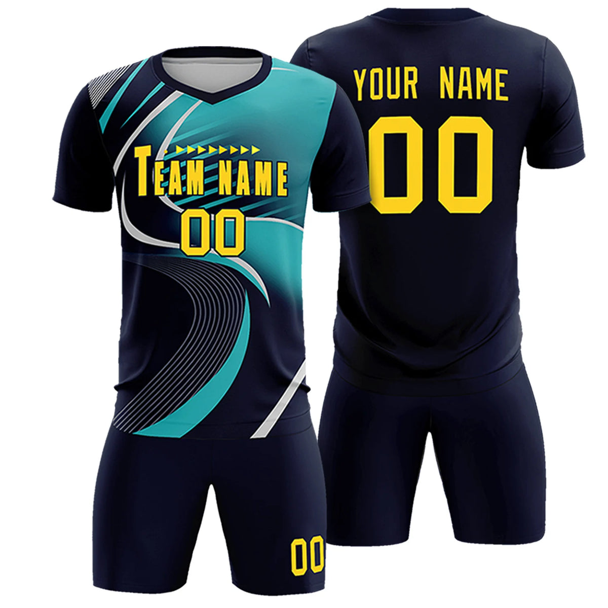 Custom Navy Gray-Aqua Casual Printing Sportswear Soccer Sets Jersey