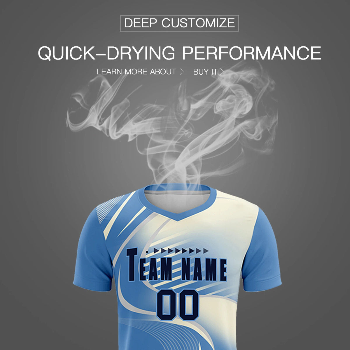 Custom Light Blue Gray-Khaki Casual Printing Sportswear Soccer Sets Jersey