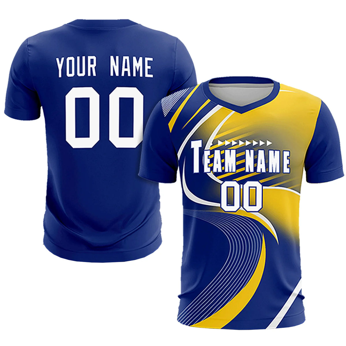 Custom Royal Blue White-Gold01 Casual Printing Sportswear Soccer Sets Jersey