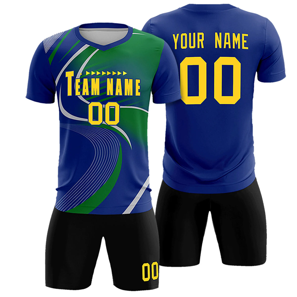 Custom Royal Blue Gray-Kelly Green Casual Printing Sportswear Soccer Sets Jersey