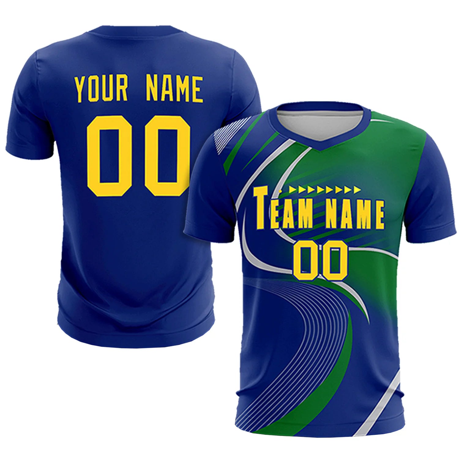 Custom Royal Blue Gray-Kelly Green Casual Printing Sportswear Soccer Sets Jersey