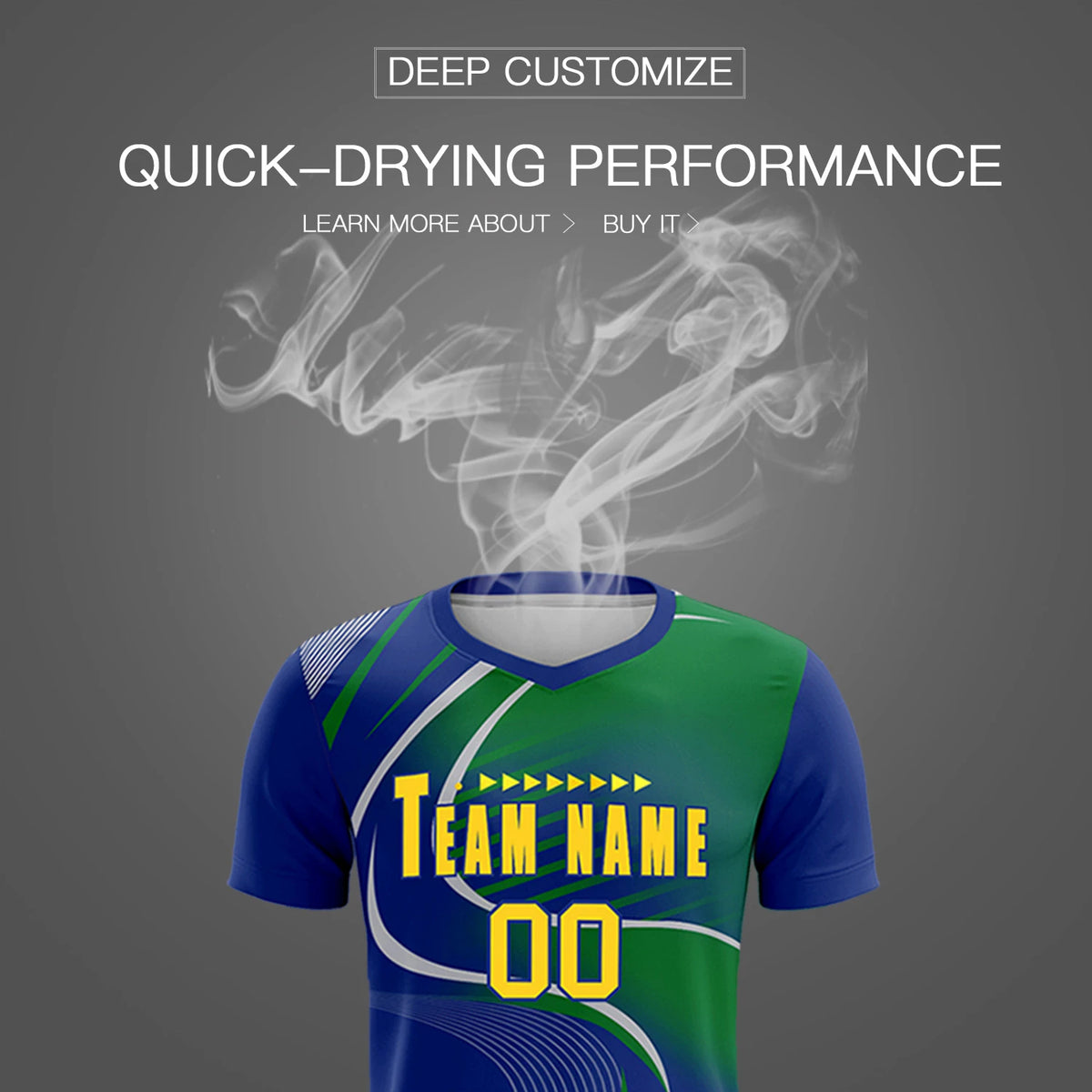 Custom Royal Blue Gray-Kelly Green Casual Printing Sportswear Soccer Sets Jersey