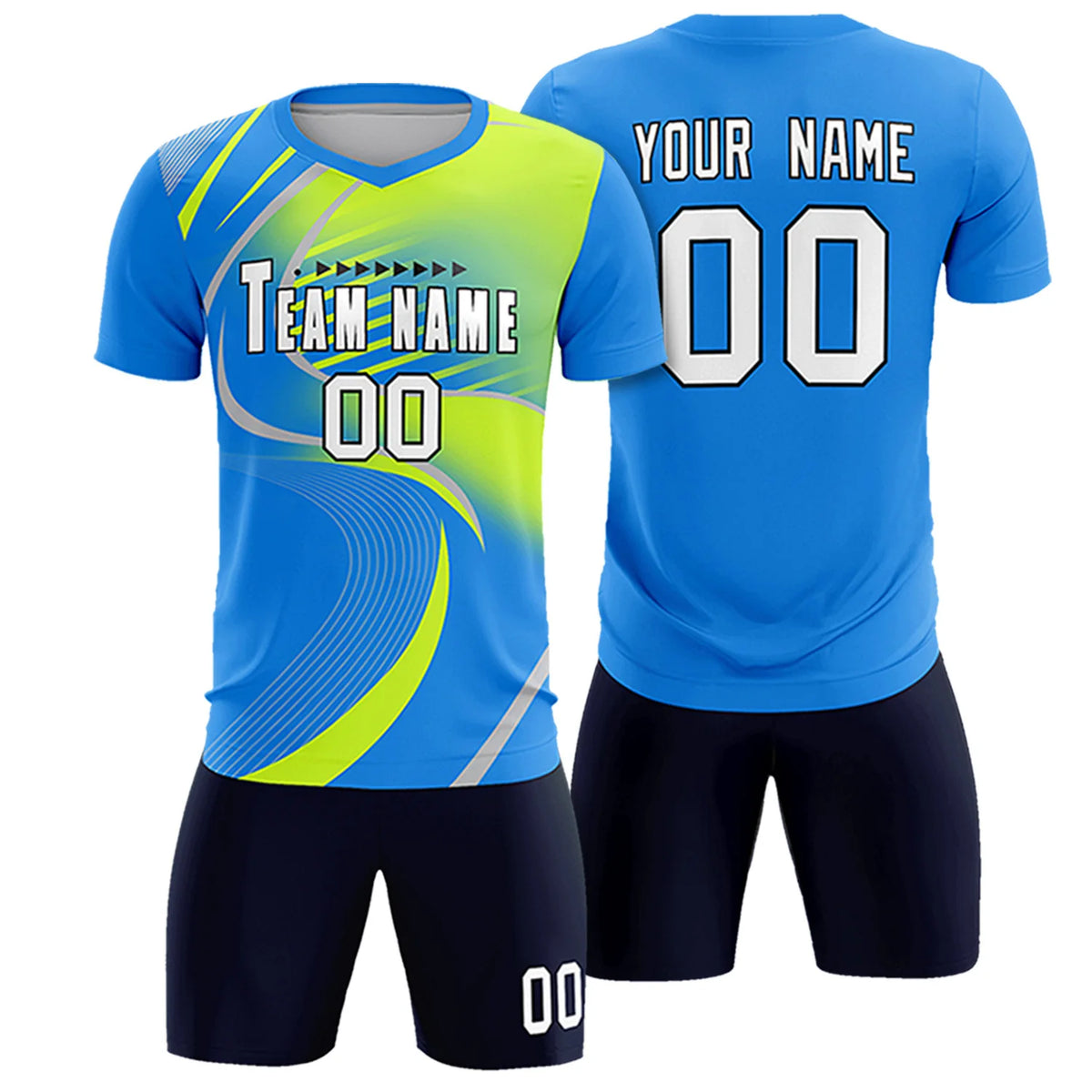 Custom Powder Blue Gray-Neon Green Casual Printing Sportswear Soccer Sets Jersey