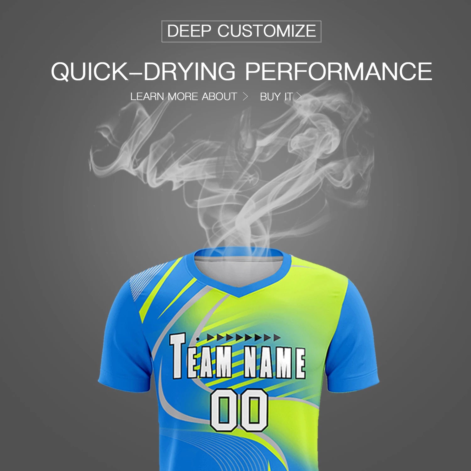 Custom Powder Blue Gray-Neon Green Casual Printing Sportswear Soccer Sets Jersey