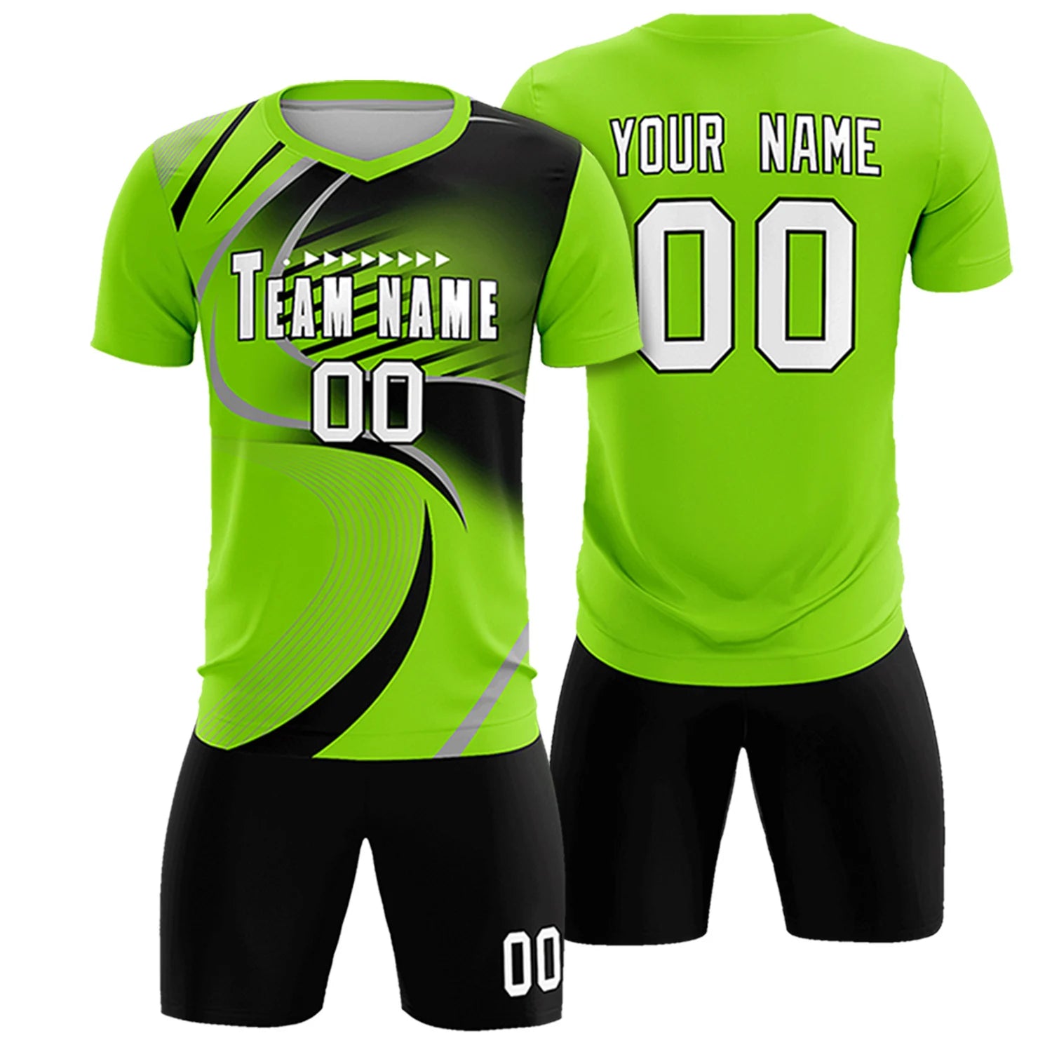 Custom Neon Green Gray-Black Casual Printing Sportswear Soccer Sets Jersey