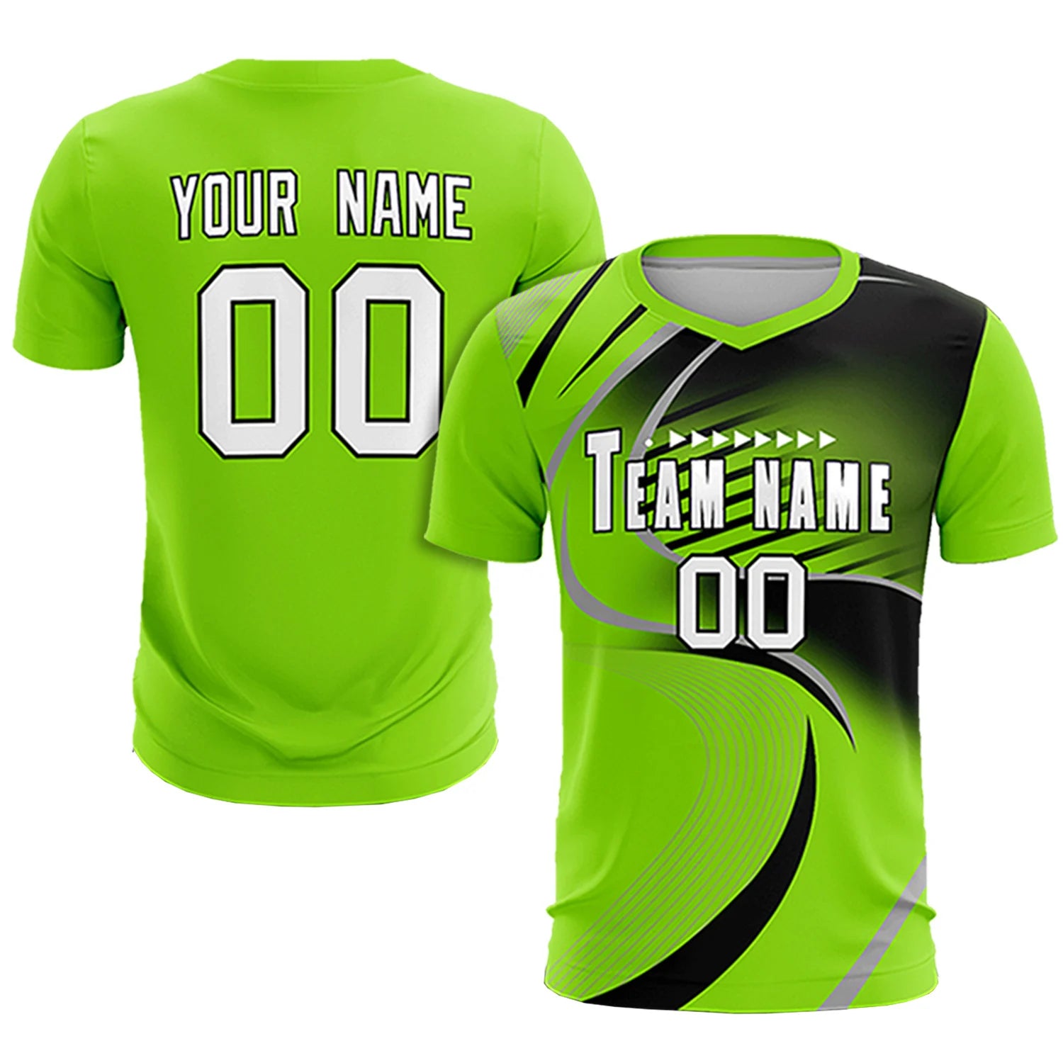 Custom Neon Green Gray-Black Casual Printing Sportswear Soccer Sets Jersey