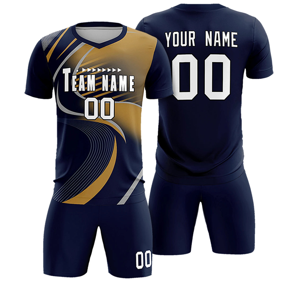 Custom Navy Gray-Old Gold Casual Printing Sportswear Soccer Sets Jersey