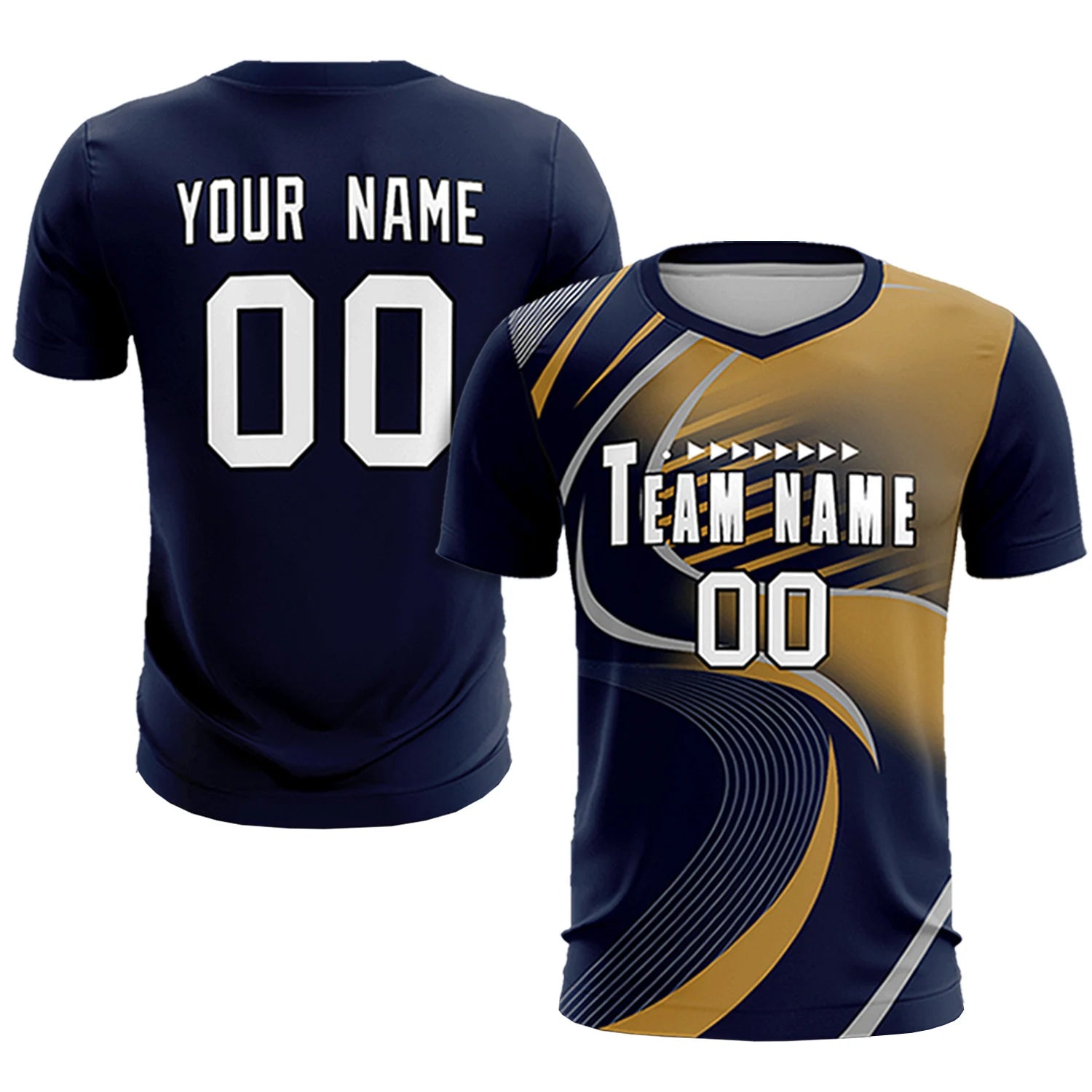 Custom Navy Gray-Old Gold Casual Printing Sportswear Soccer Sets Jersey