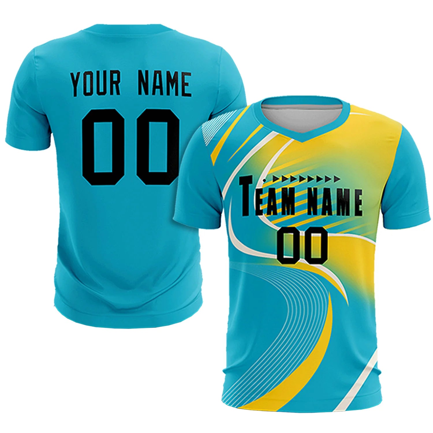 Custom Aqua Black-Gold01 Casual Printing Sportswear Soccer Sets Jersey