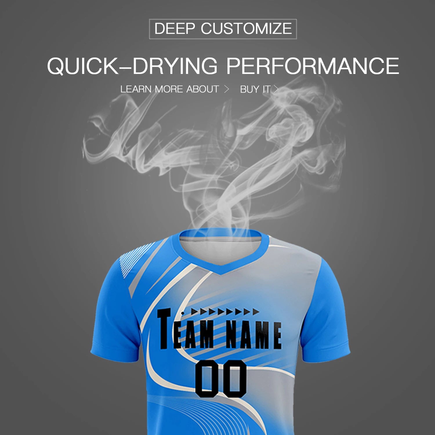 Custom Powder Blue White-Gray Casual Printing Sportswear Soccer Sets Jersey