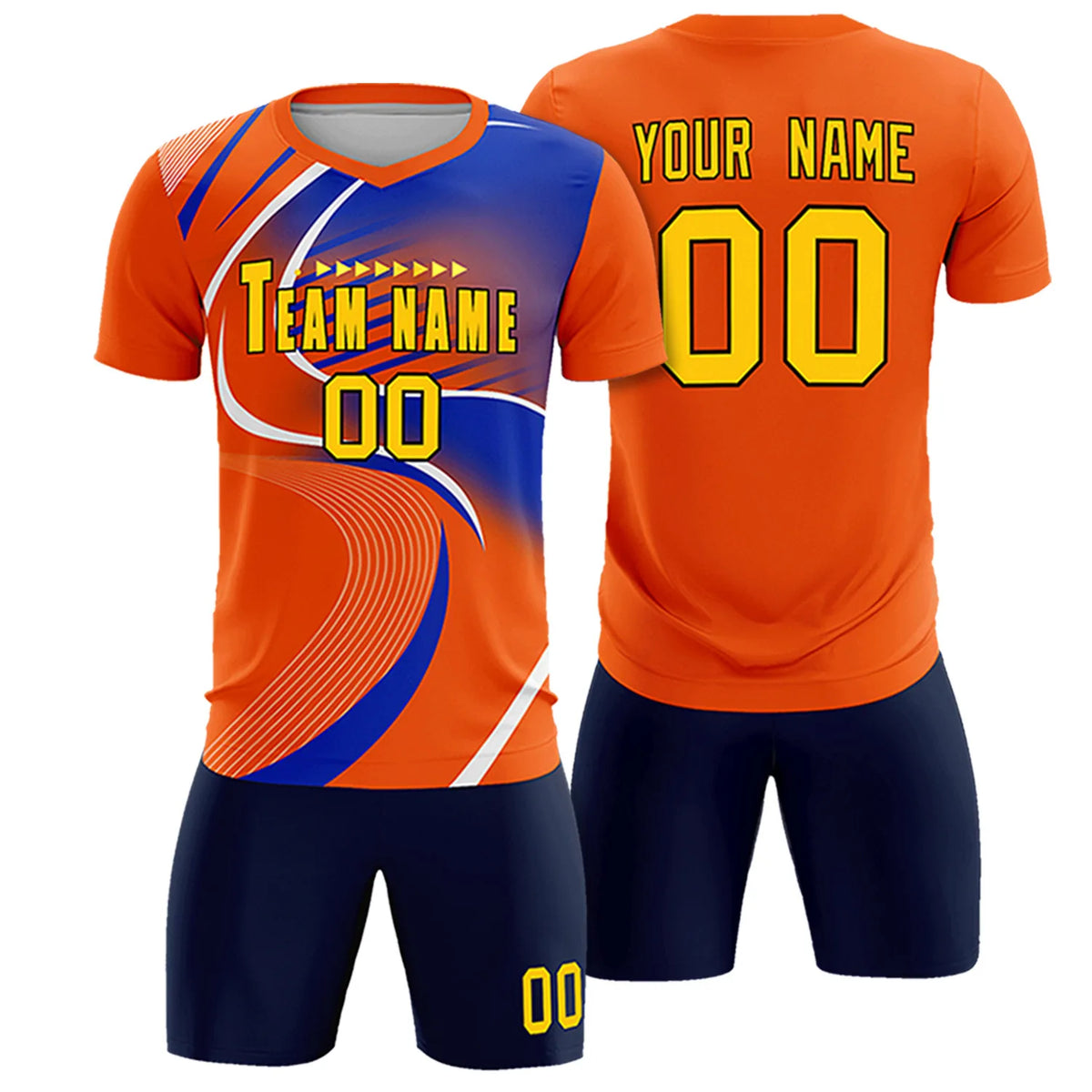 Custom Orange White-Royal Blue Casual Printing Sportswear Soccer Sets Jersey
