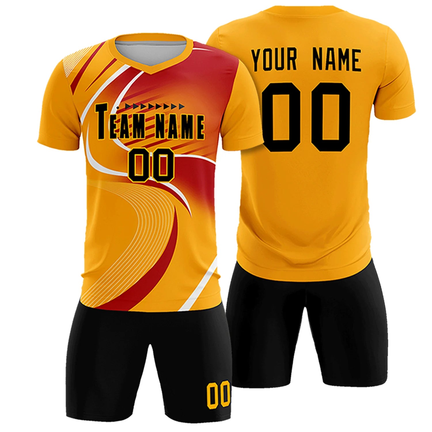 Custom Yellow White-Red Casual Printing Sportswear Soccer Sets Jersey