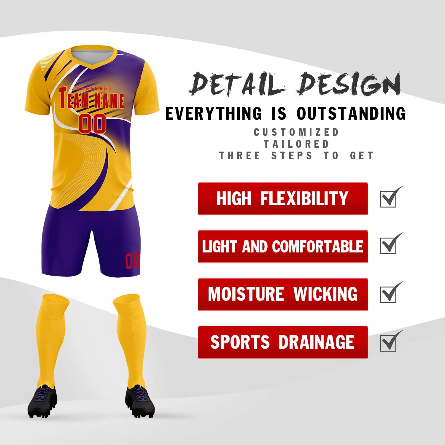 Custom Yellow White-Purple Casual Printing Sportswear Soccer Sets Jersey