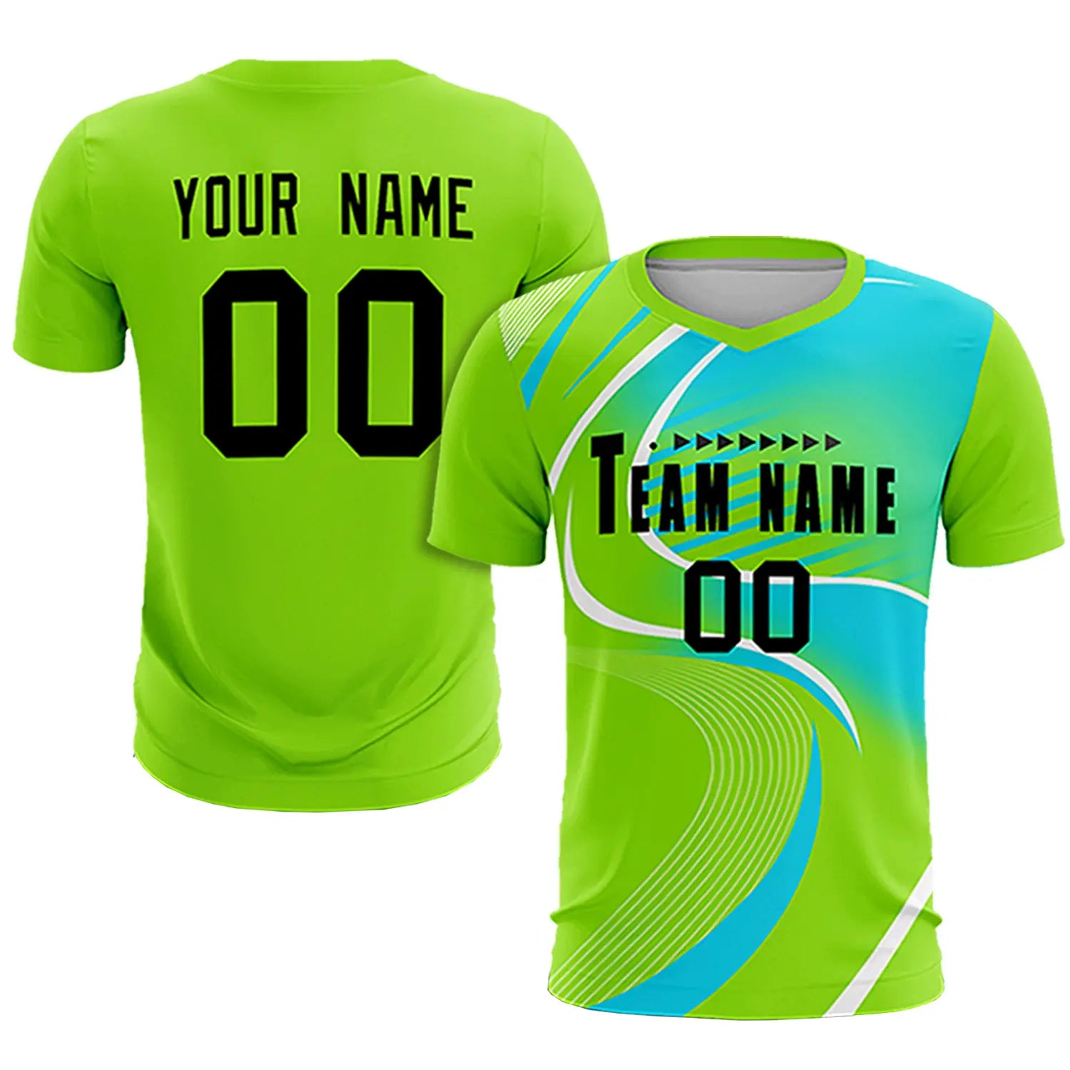 Custom Neon Green White-Sky Blue Casual Printing Sportswear Soccer Sets Jersey