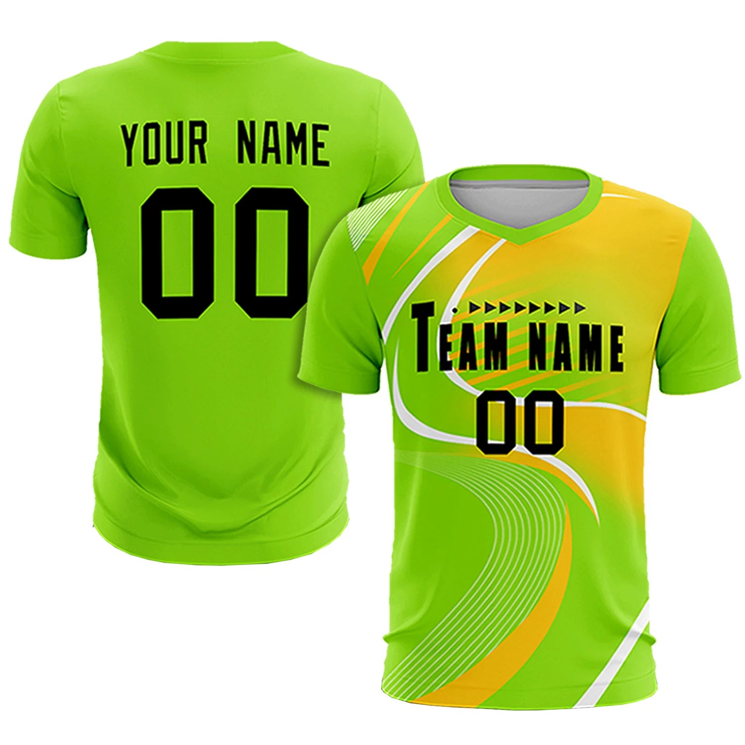 Custom Neon Green White-Gold01 Casual Printing Sportswear Soccer Sets Jersey