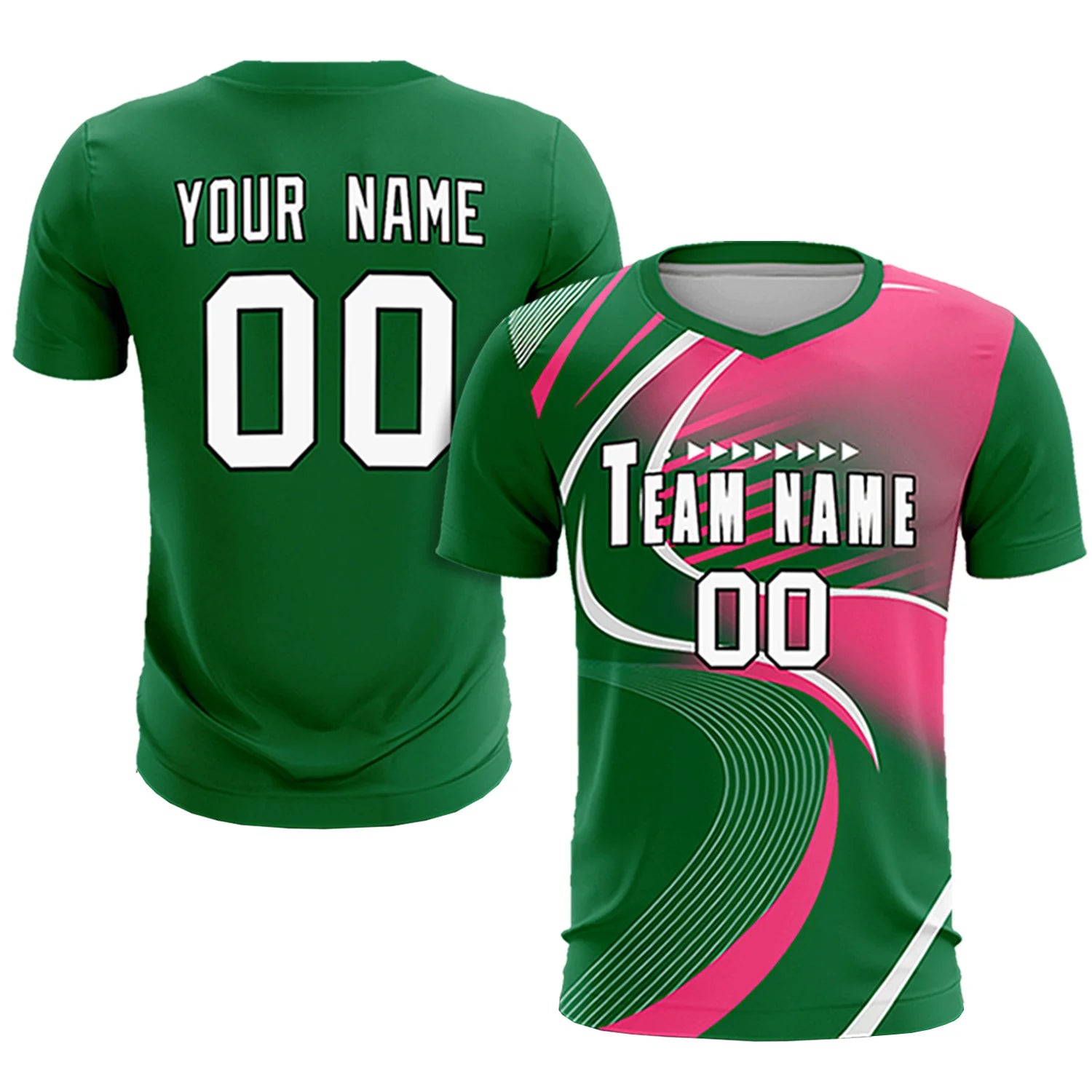 Custom Kelly Green White-Pink Casual Printing Sportswear Soccer Sets Jersey