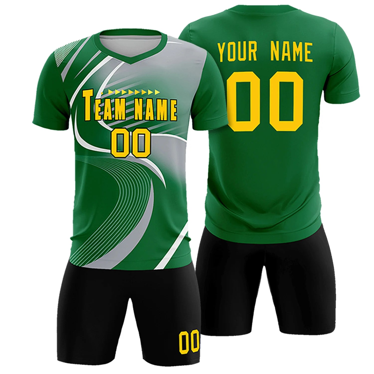 Custom Kelly Green White-Gray Casual Printing Sportswear Soccer Sets Jersey