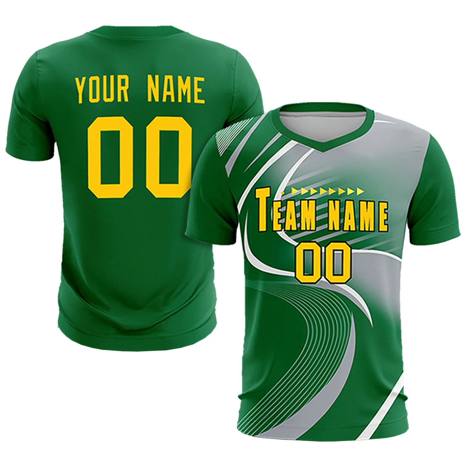 Custom Kelly Green White-Gray Casual Printing Sportswear Soccer Sets Jersey