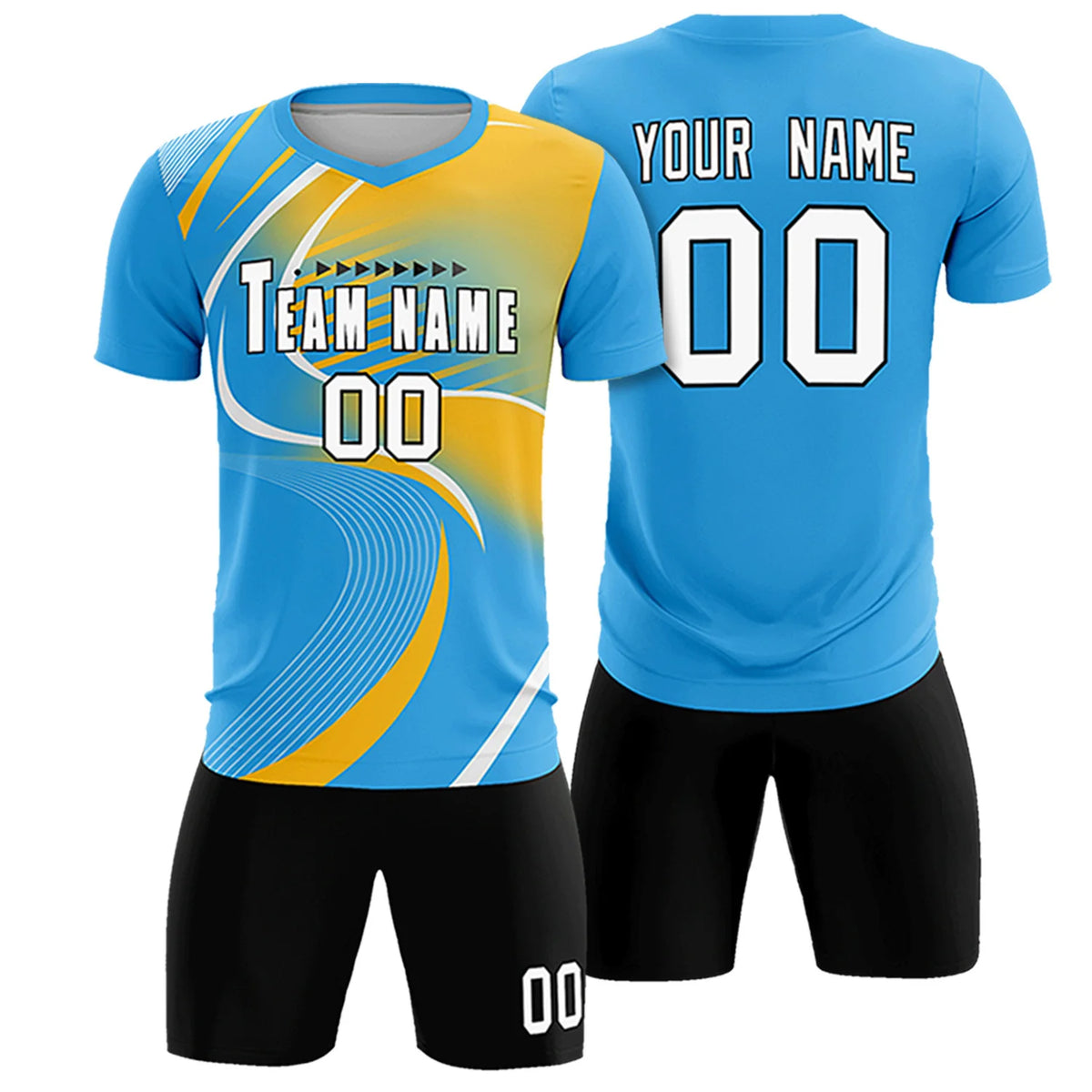 Custom Powder Blue White-Gold01 Casual Printing Sportswear Soccer Sets Jersey
