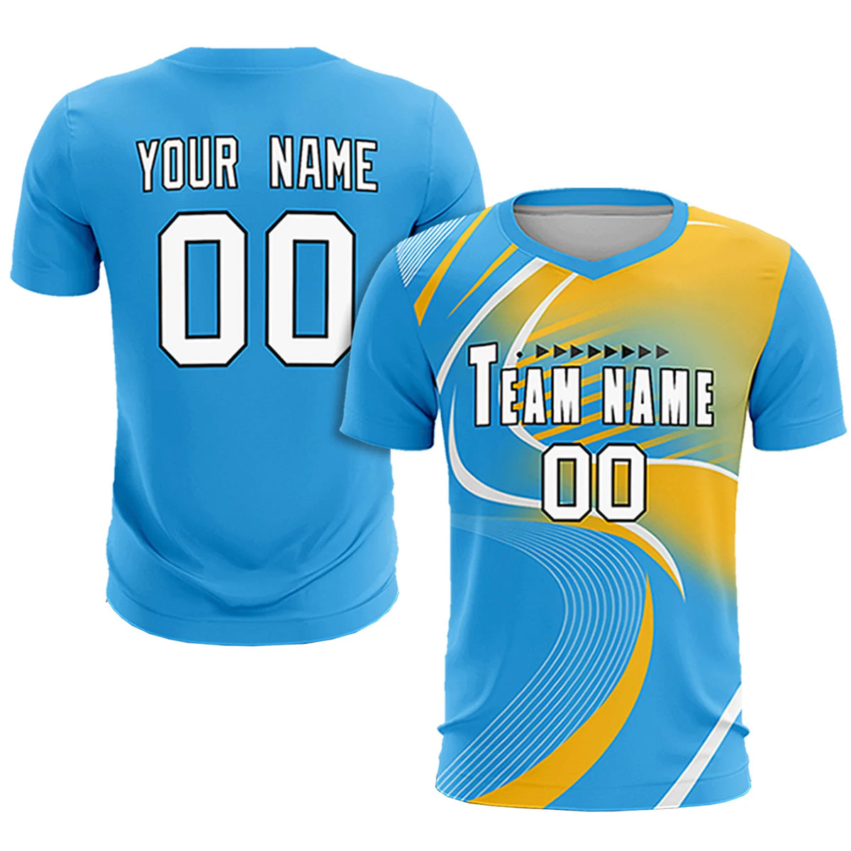 Custom Powder Blue White-Gold01 Casual Printing Sportswear Soccer Sets Jersey