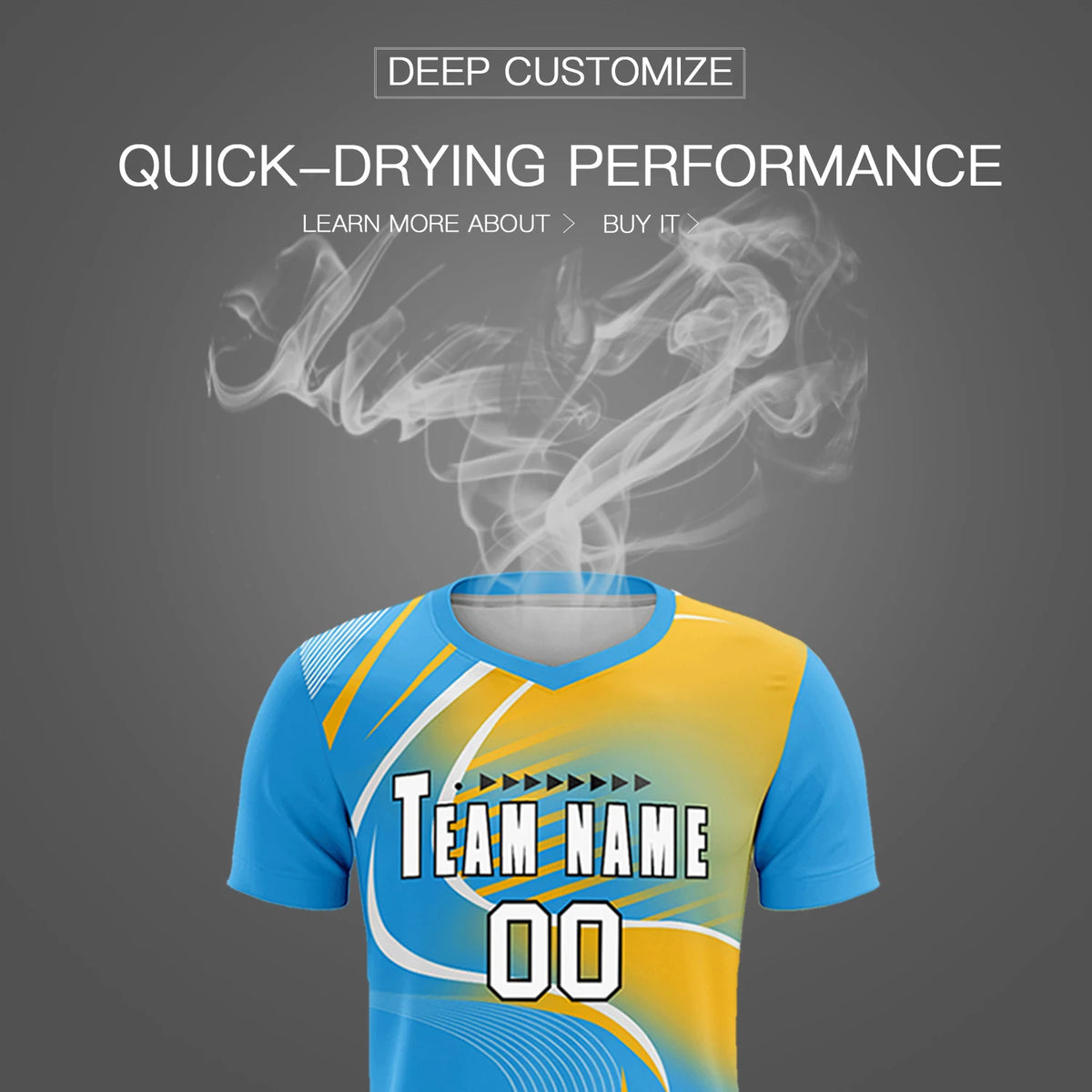 Custom Powder Blue White-Gold01 Casual Printing Sportswear Soccer Sets Jersey