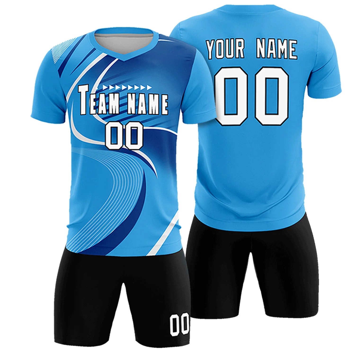 Custom Powder Blue White-Navy Casual Printing Sportswear Soccer Sets Jersey
