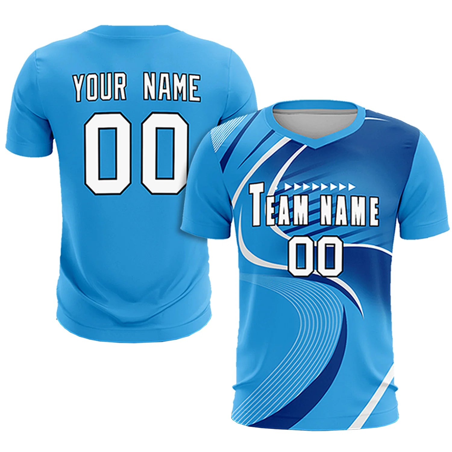 Custom Powder Blue White-Navy Casual Printing Sportswear Soccer Sets Jersey