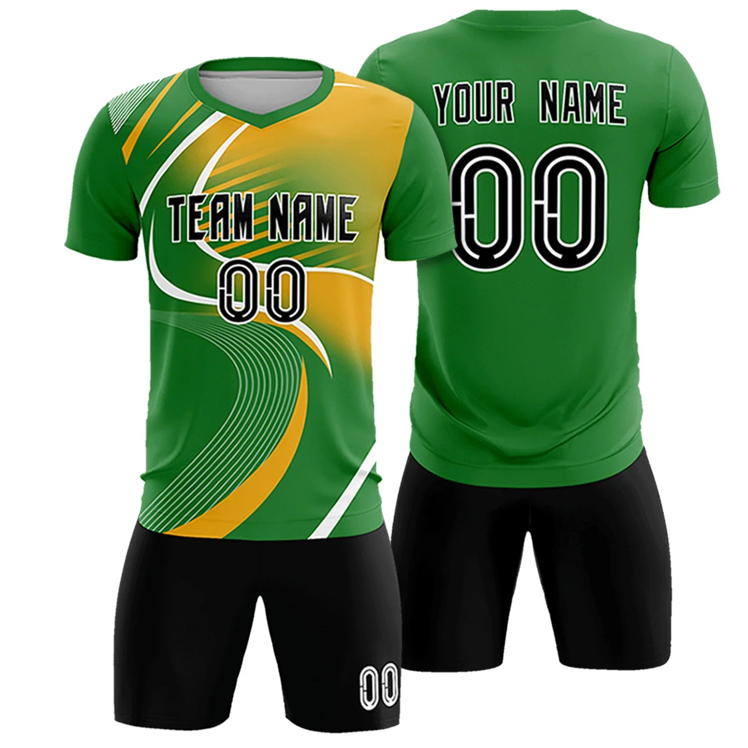 Custom Kelly Green White-Yellow Casual Printing Sportswear Soccer Sets Jersey