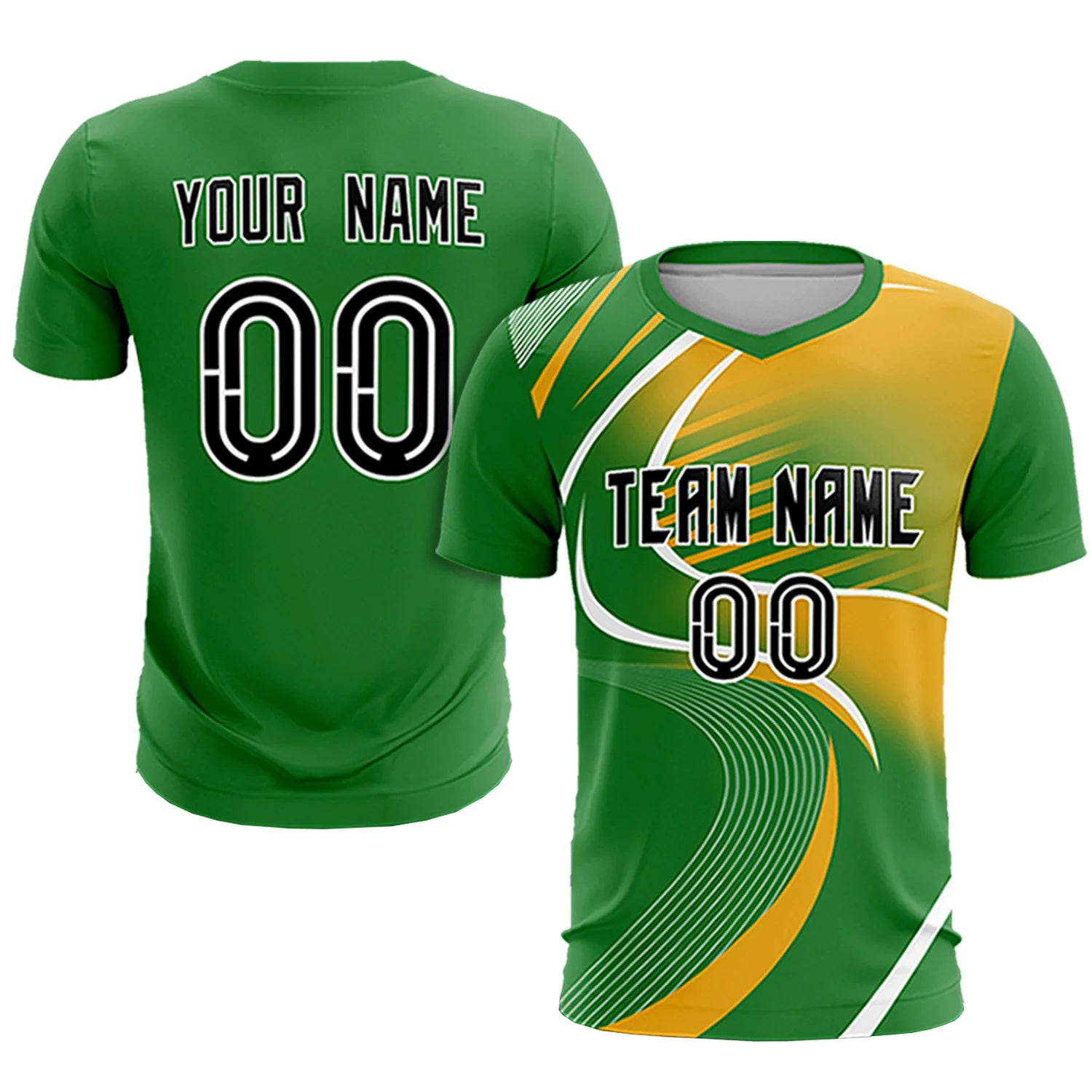 Custom Kelly Green White-Yellow Casual Printing Sportswear Soccer Sets Jersey