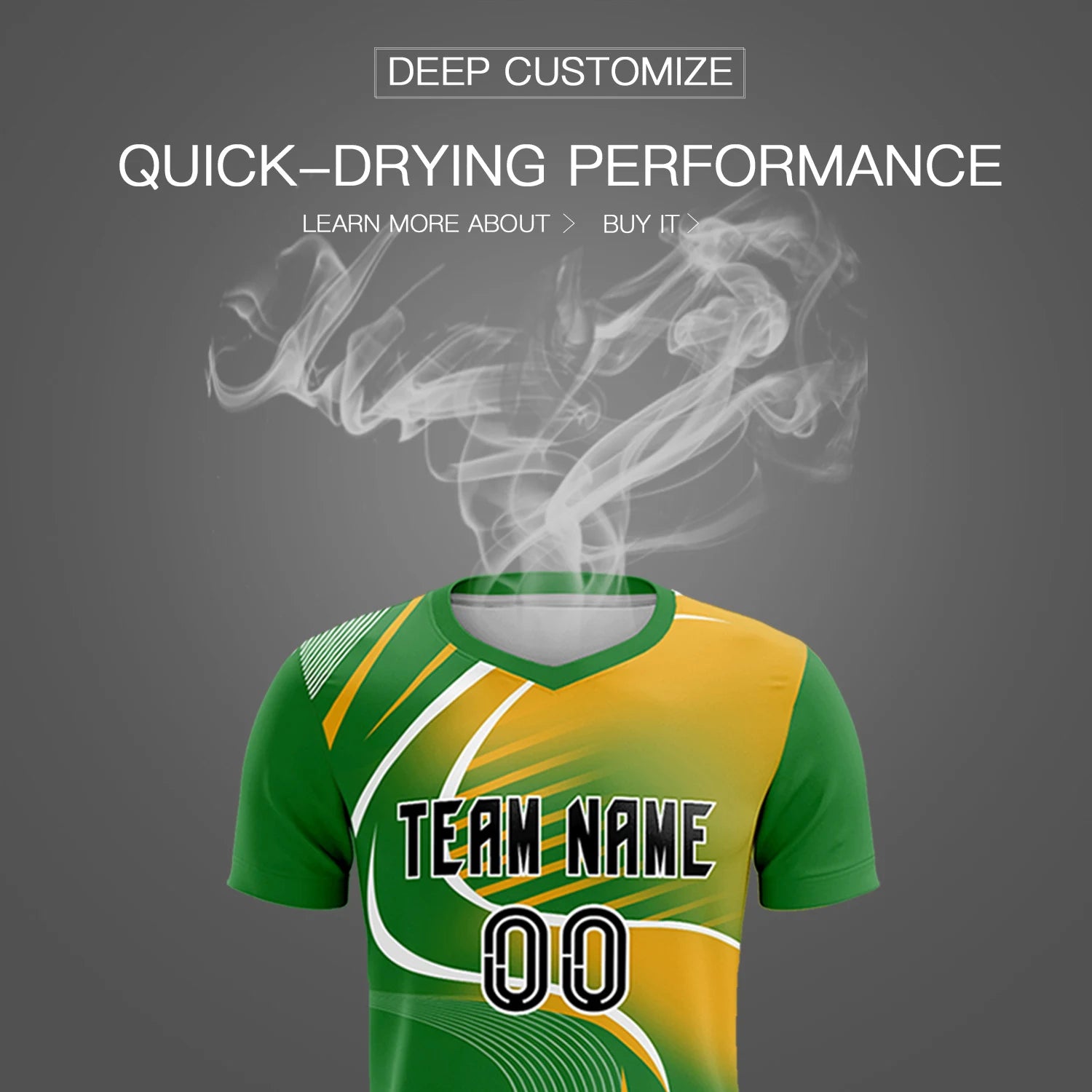 Custom Kelly Green White-Yellow Casual Printing Sportswear Soccer Sets Jersey