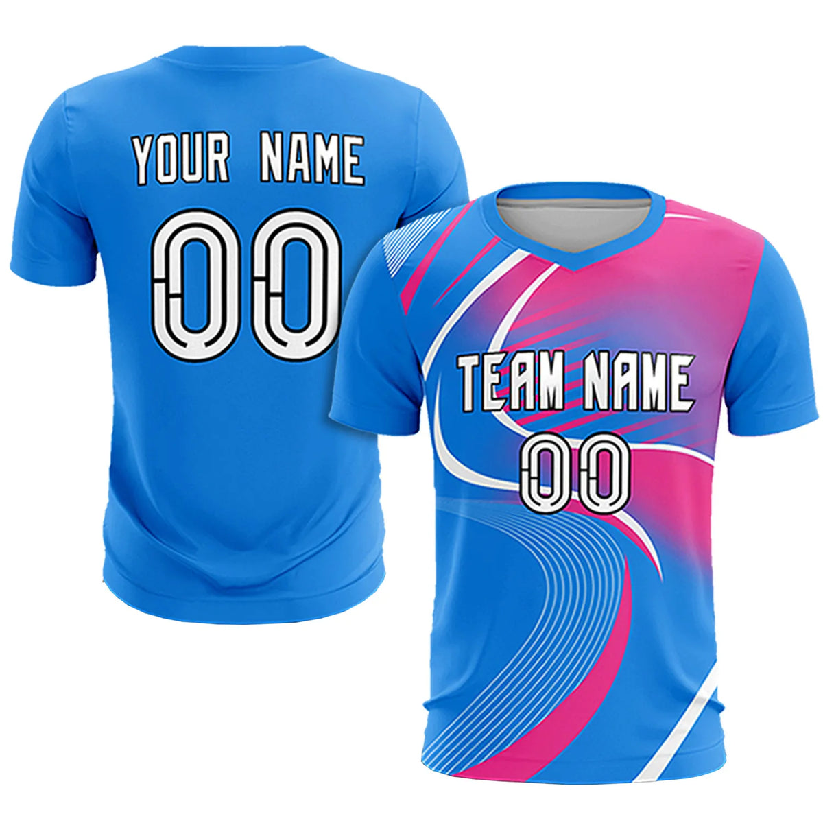 Custom Powder Blue White-Pink Casual Printing Sportswear Soccer Sets Jersey