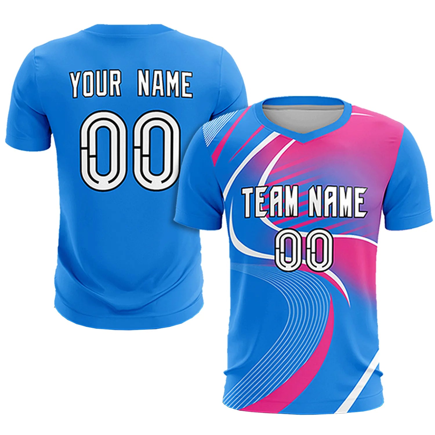 Custom Powder Blue White-Pink Casual Printing Sportswear Soccer Sets Jersey