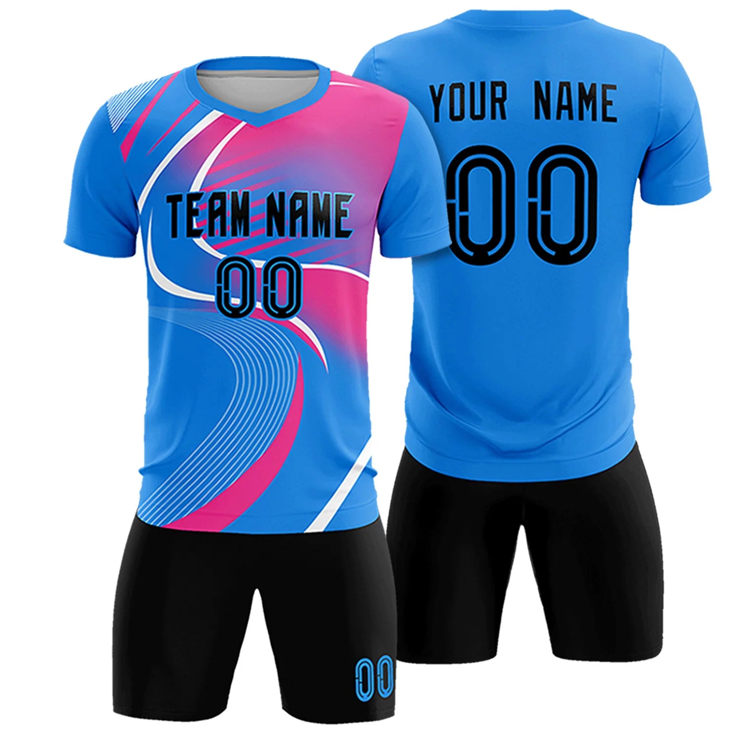 Custom Powder Blue White-Pink Casual Printing Sportswear Soccer Sets Jersey