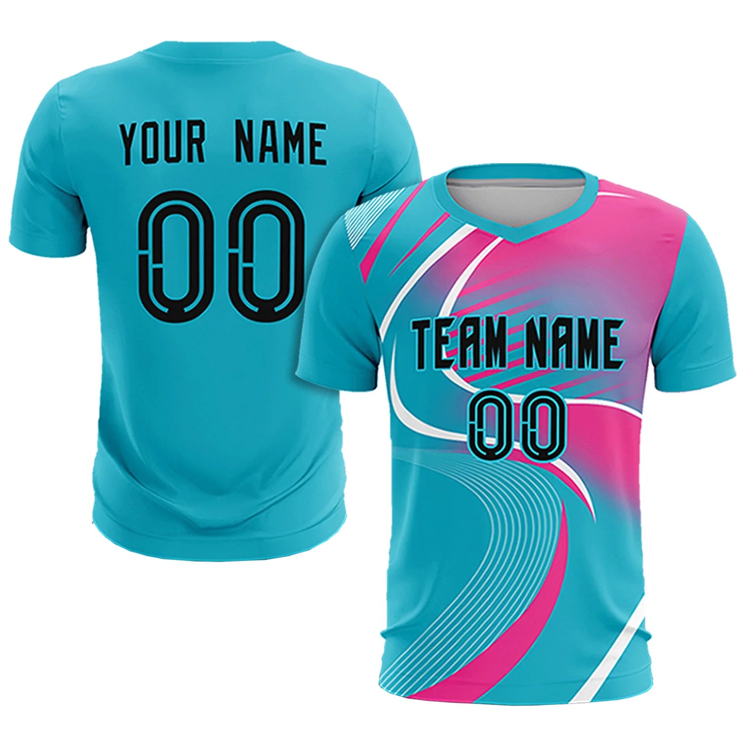 Custom Aqua White-Pink Casual Printing Sportswear Soccer Sets Jersey