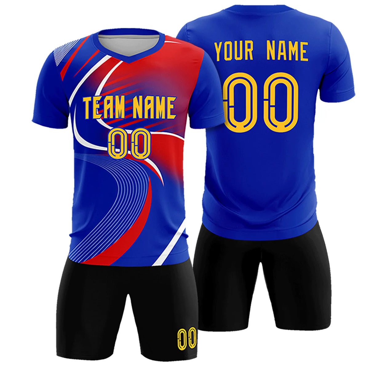 Custom Royal Blue White-Red Casual Printing Sportswear Soccer Sets Jersey
