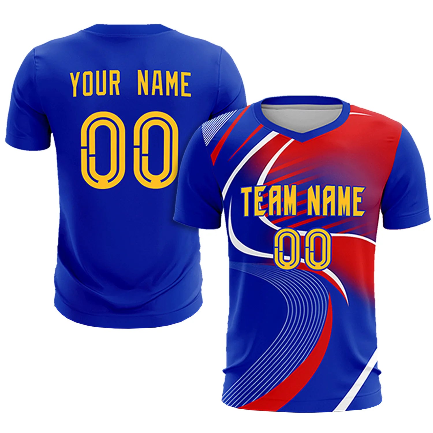 Custom Royal Blue White-Red Casual Printing Sportswear Soccer Sets Jersey