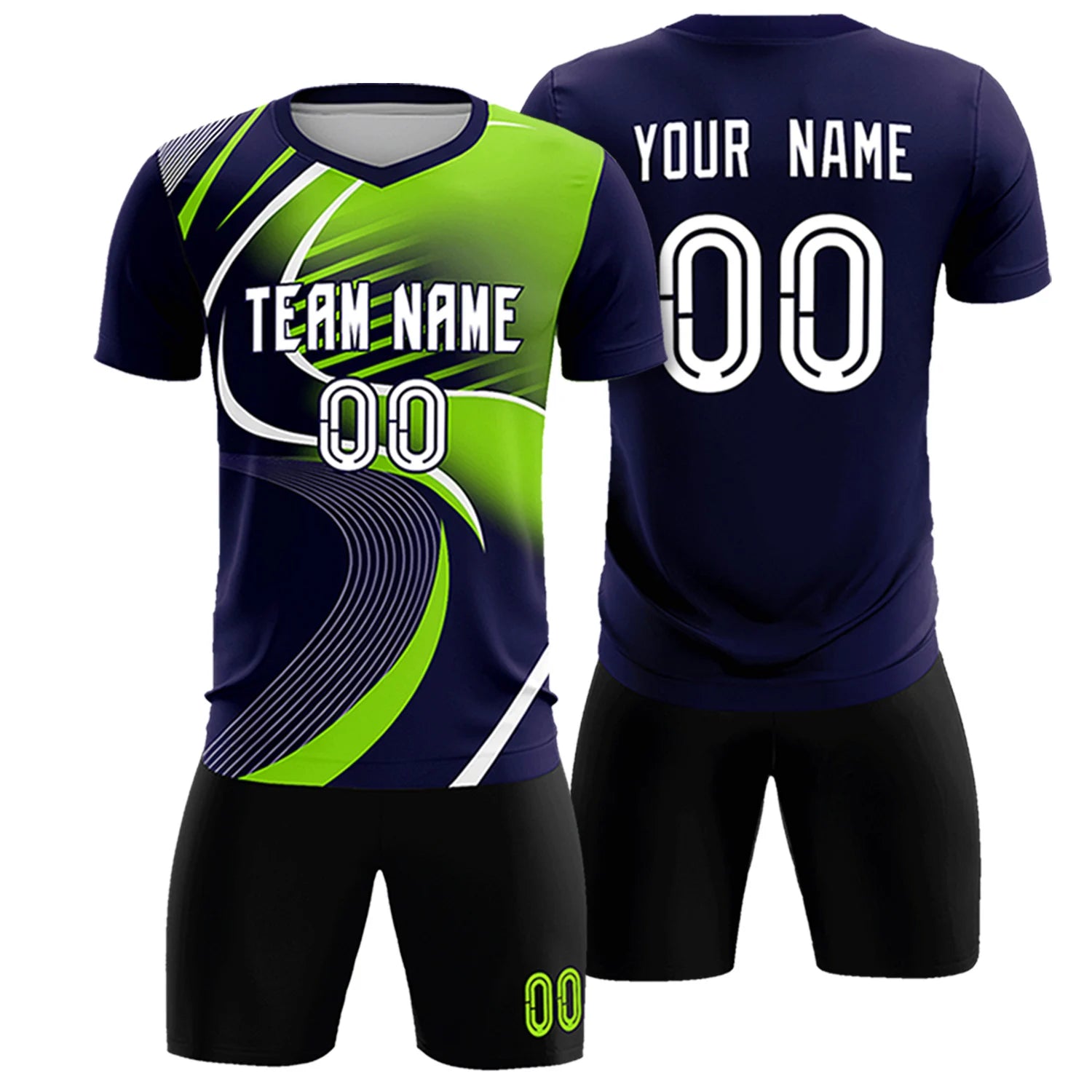 Custom Navy White-Neon Green Casual Printing Sportswear Soccer Sets Jersey