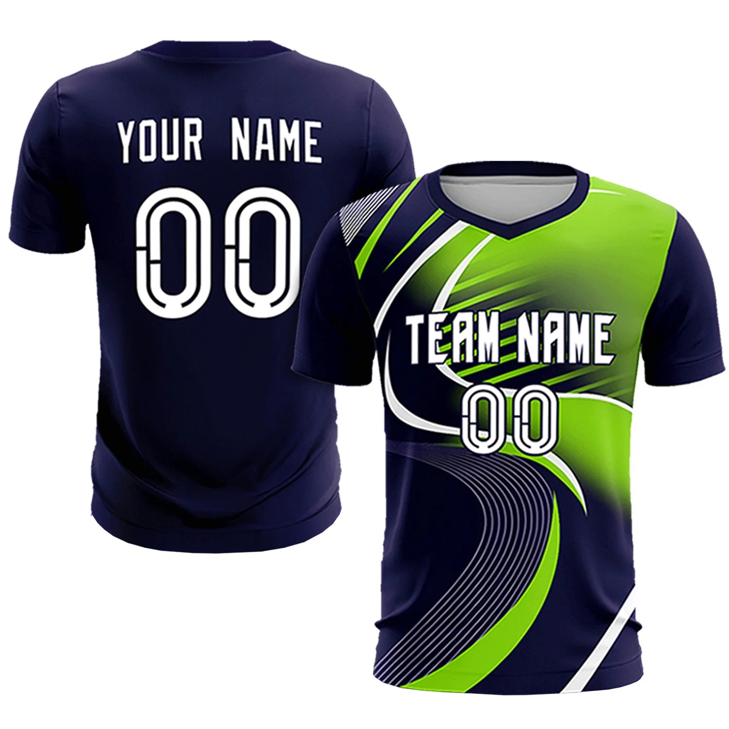 Custom Navy White-Neon Green Casual Printing Sportswear Soccer Sets Jersey