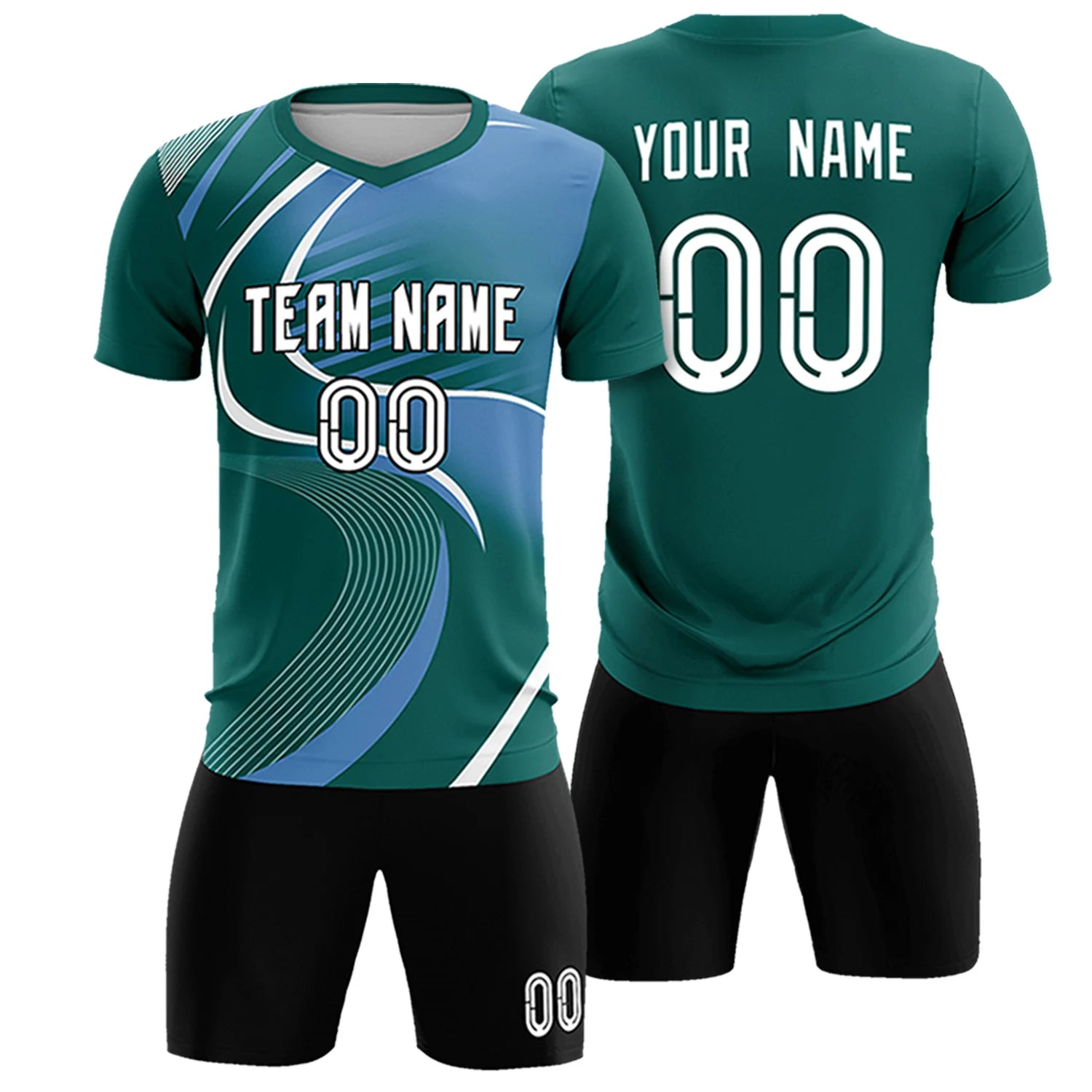 Custom Midnight Green White-Light Blue Casual Printing Sportswear Soccer Sets Jersey