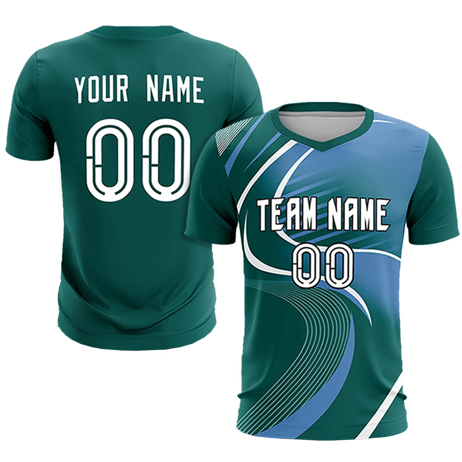 Custom Midnight Green White-Light Blue Casual Printing Sportswear Soccer Sets Jersey
