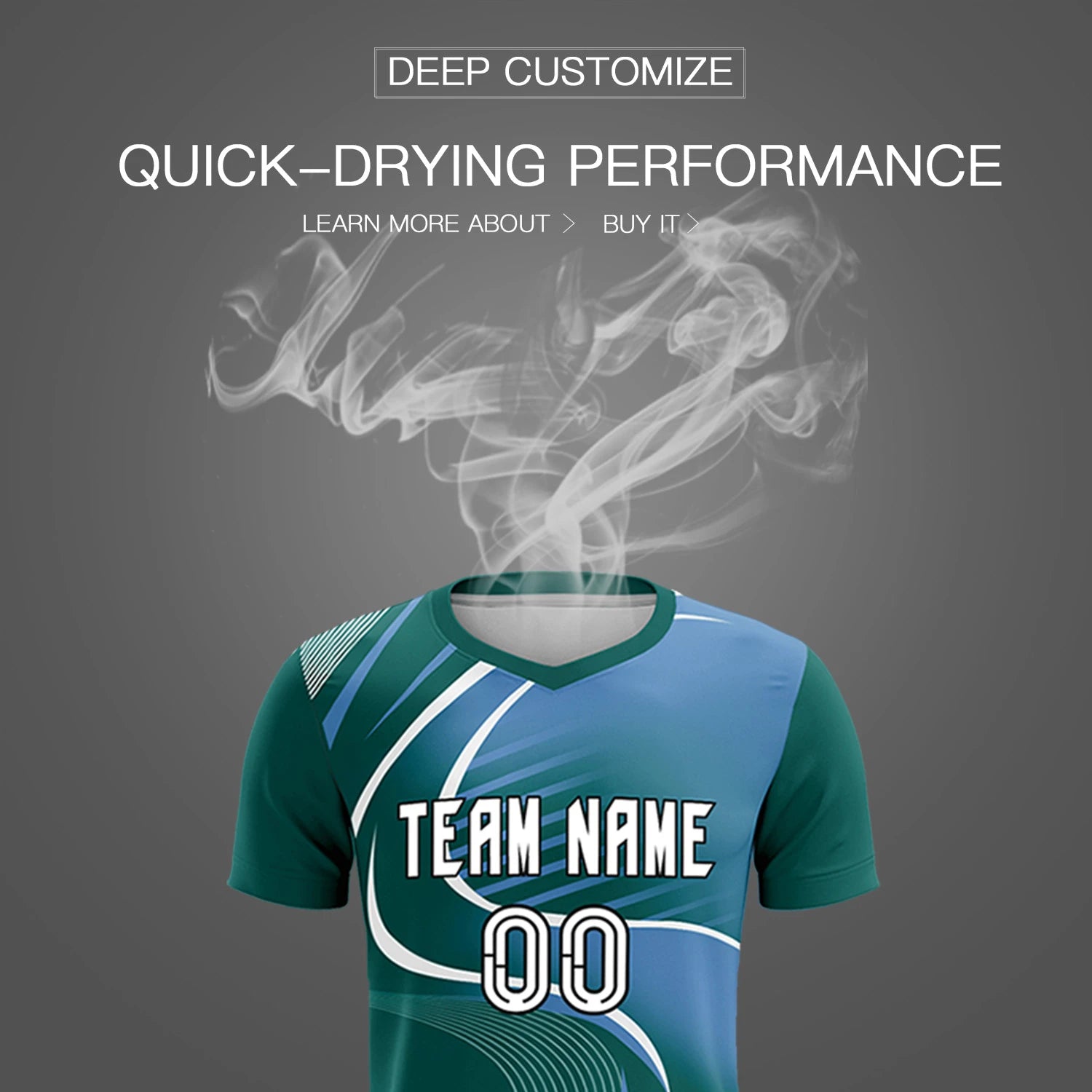 Custom Midnight Green White-Light Blue Casual Printing Sportswear Soccer Sets Jersey