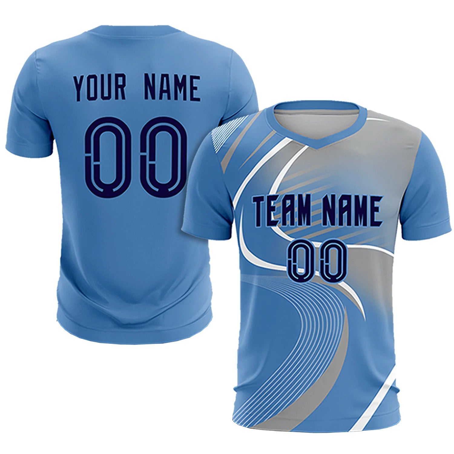 Custom Light Blue White-Gray Casual Printing Sportswear Soccer Sets Jersey