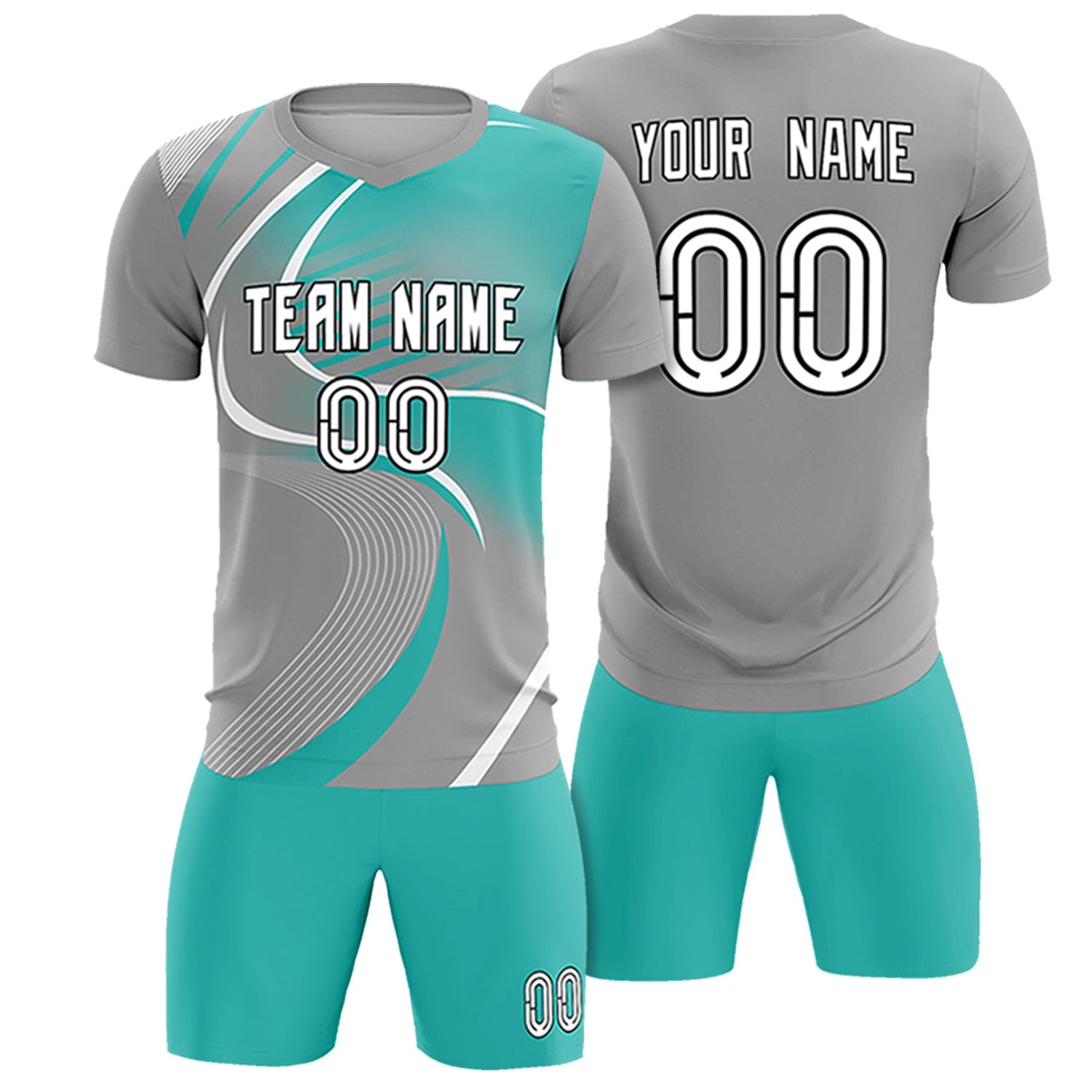 Custom Gray White-Bright Green Casual Printing Sportswear Soccer Sets Jersey