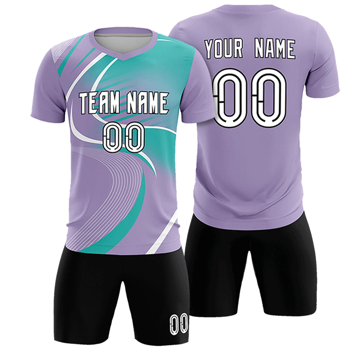 Custom Light Purple White-Bright Green Casual Printing Sportswear Soccer Sets Jersey
