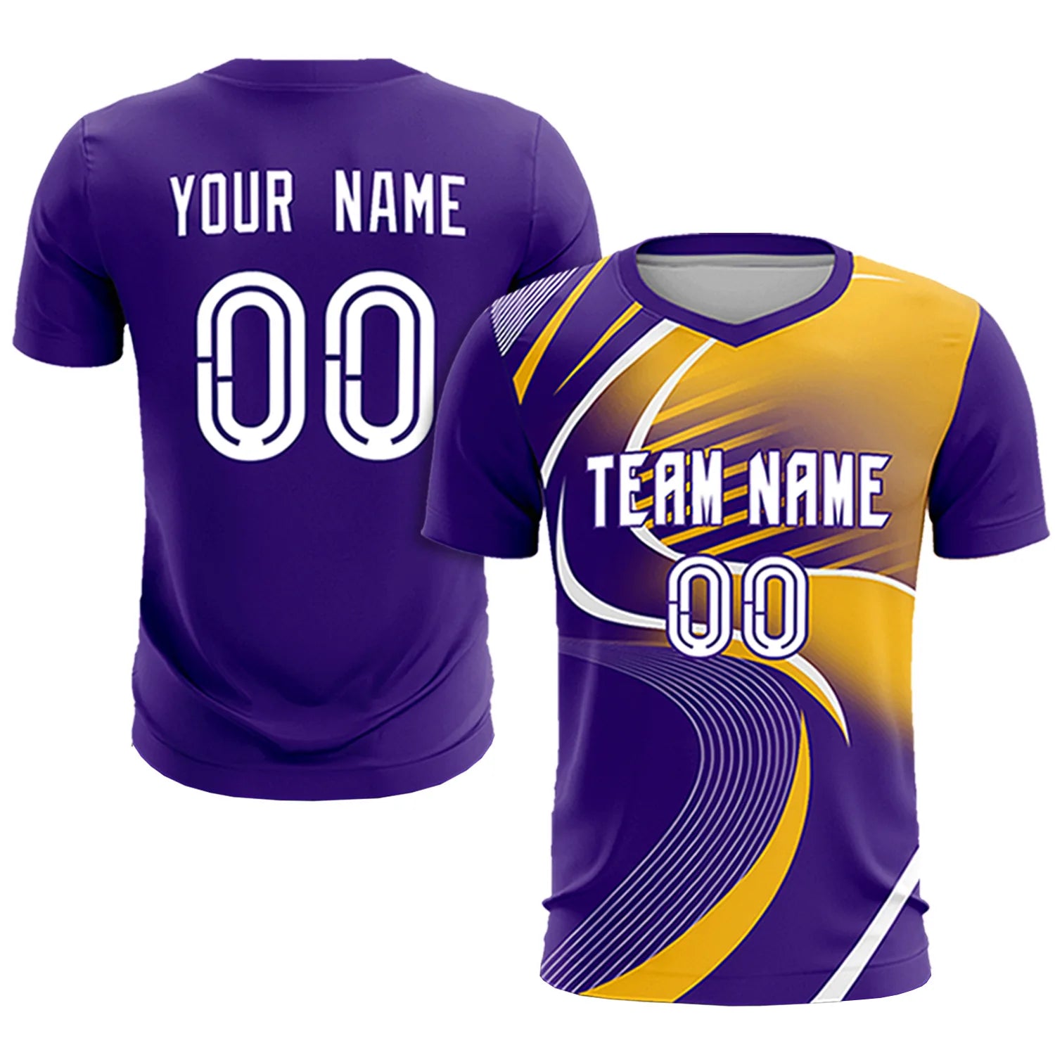Custom Purple White-Gold01 Casual Printing Sportswear Soccer Sets Jersey