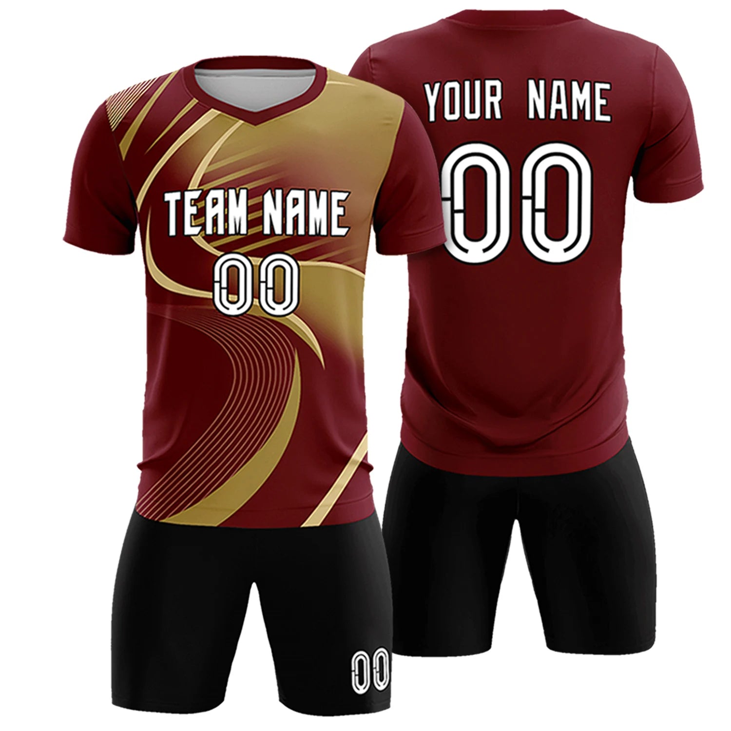 Custom Crimson Khaki-Old Gold Casual Printing Sportswear Soccer Sets Jersey