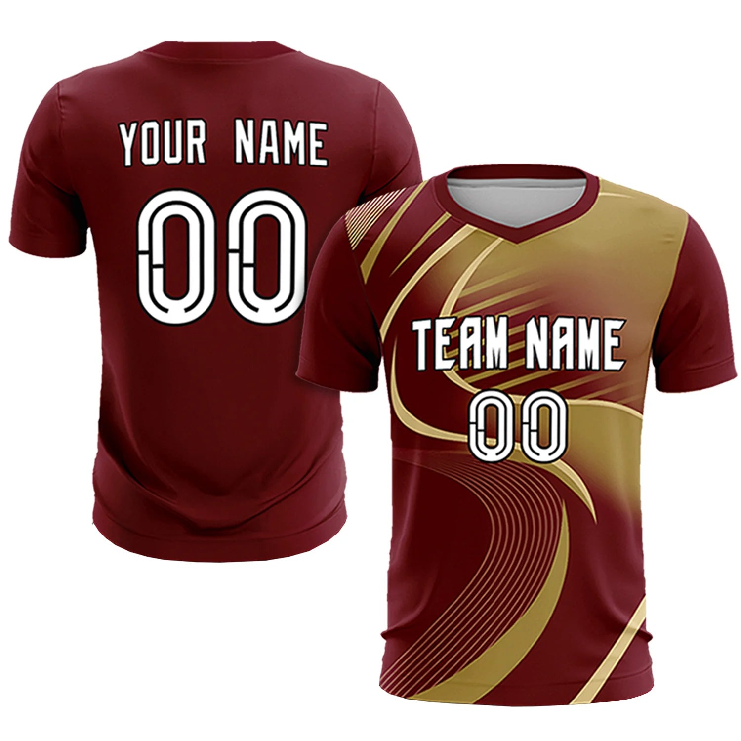 Custom Crimson Khaki-Old Gold Casual Printing Sportswear Soccer Sets Jersey